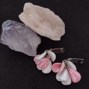 Mildly Iridescent Pink and White Petal Clip-on Earrings